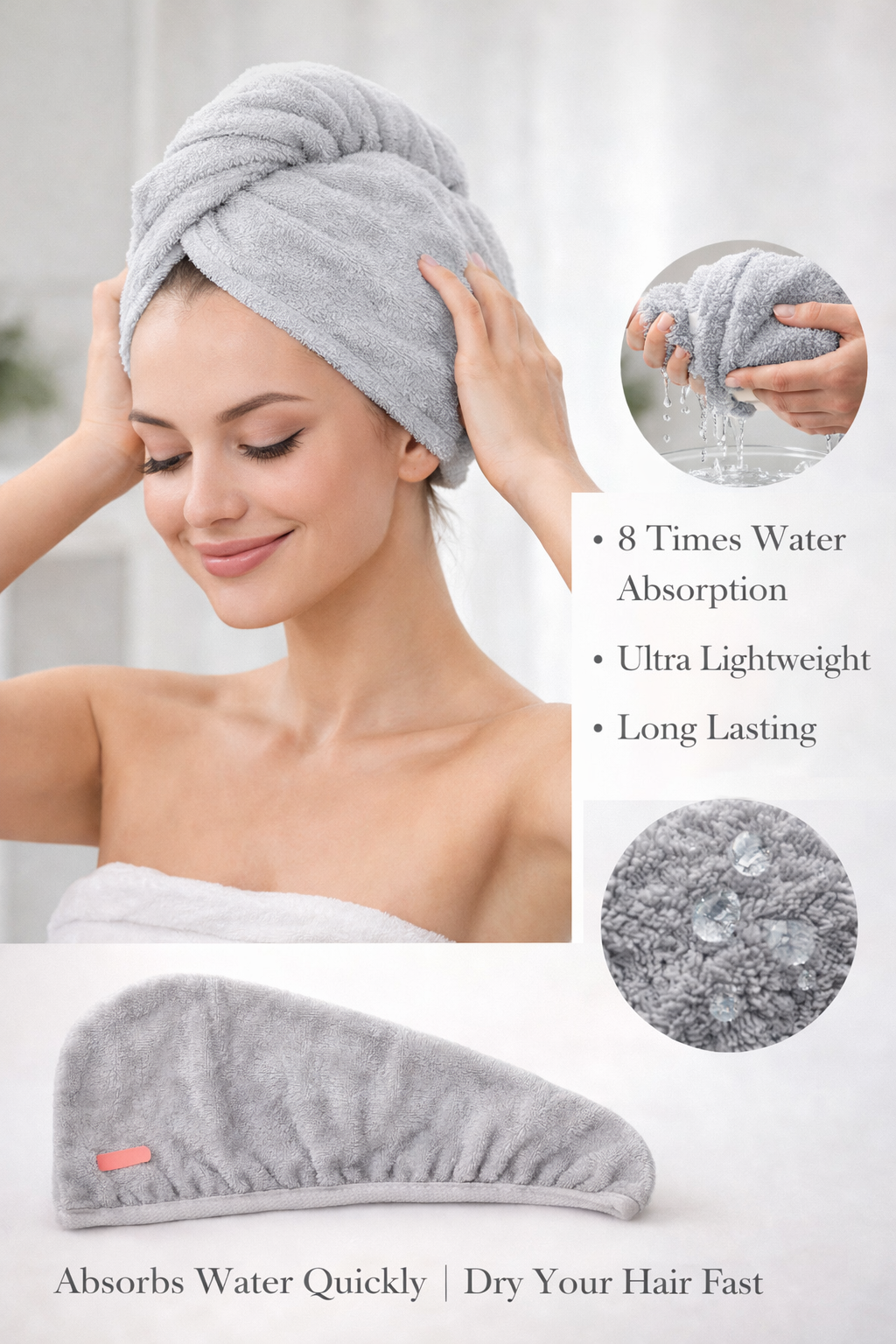 Hair Towel Wrap for Women Super Absorbent Quick Dry Hair (Pack of 2)