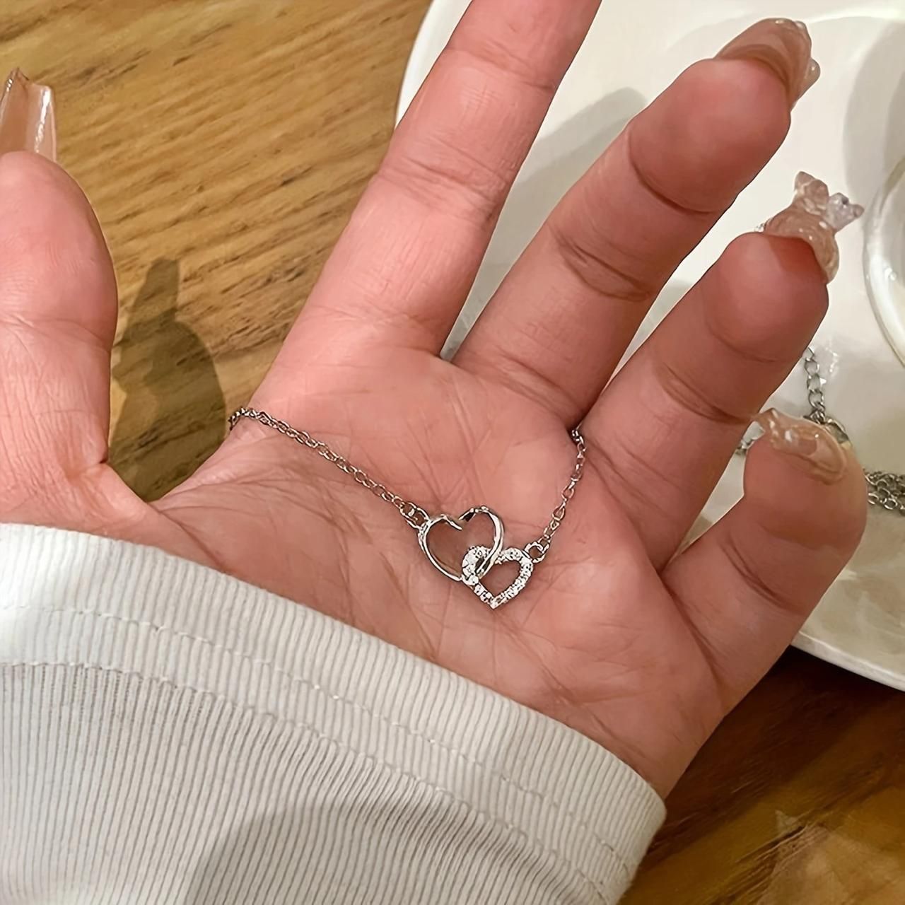 Women's Dual Heart Pendant with Chain Micro Plating